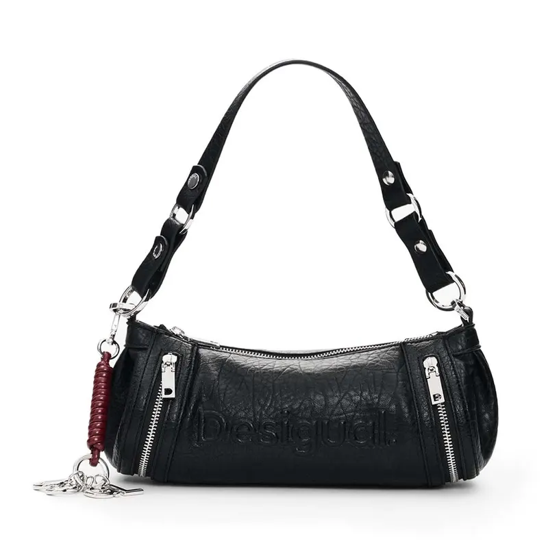 Poșetă baguette femei DESIGUAL neagra cu logo frontal 2182POSSSAXP99N