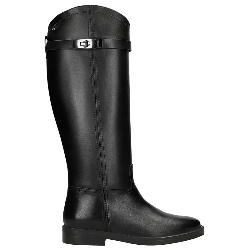 Cizme negre din piele cu ornament detașabil