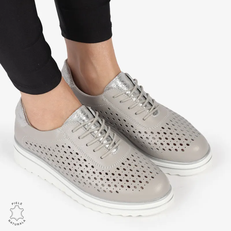 Pantofi Casual dama din piele naturala Perforati CRL0782 GRI