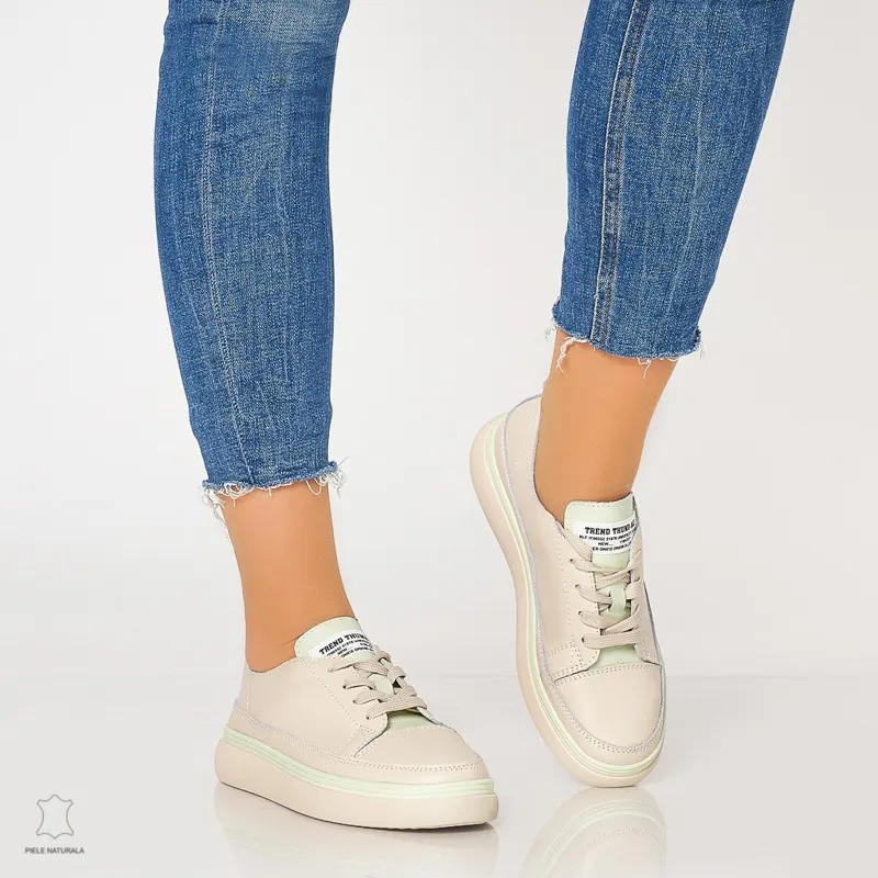 Pantofi casual trendy de dama din piele naturala Multicolor CRL0007 Bej
