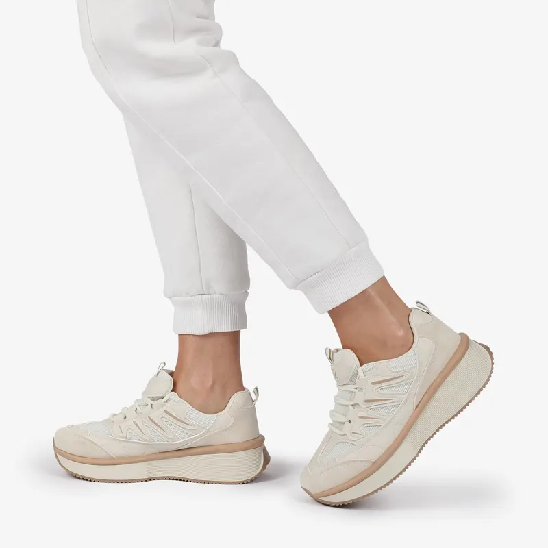 SNEAKERS din PIELE ECOLOGICA SI TEXTIL Multicolor CRL1279 BEJ