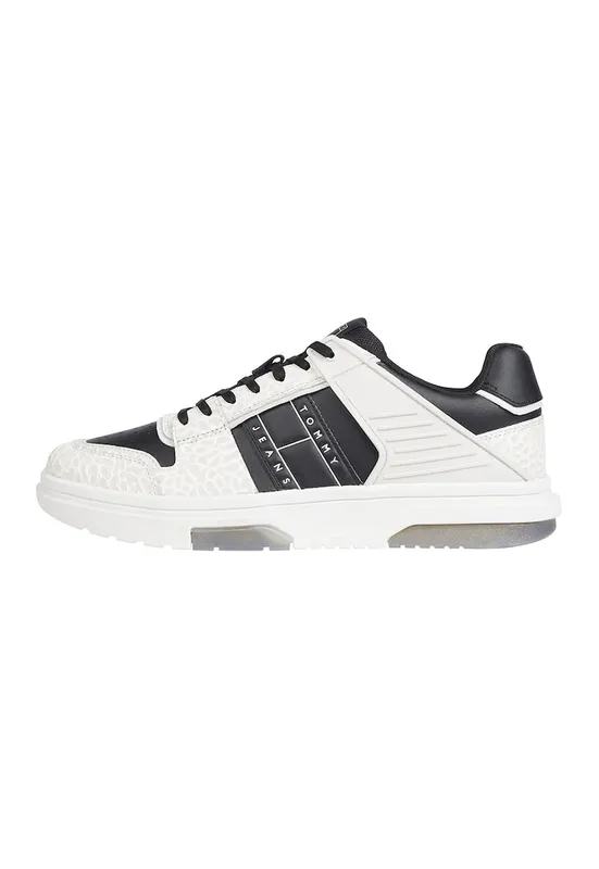 Pantofi sport de piele cu garnitura din material sintetic - Alb/Negru