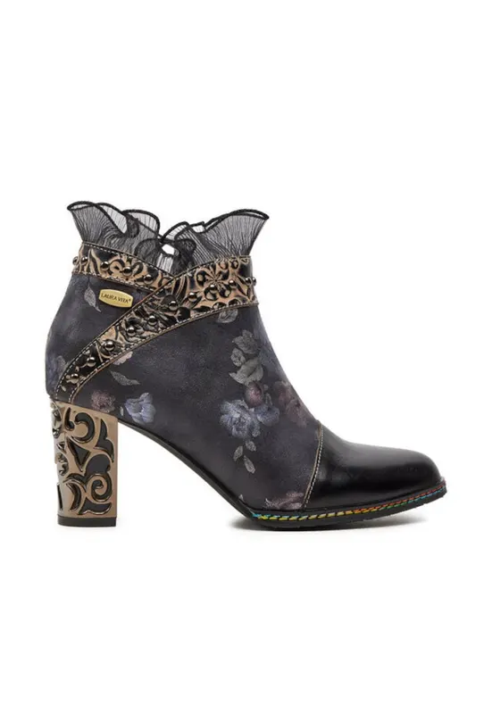 Botine dama - piele naturala - gri/auriu