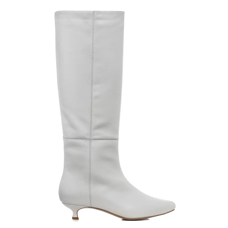 Cizme Milla Piele Naturala, Sub Genunchi, Off-White