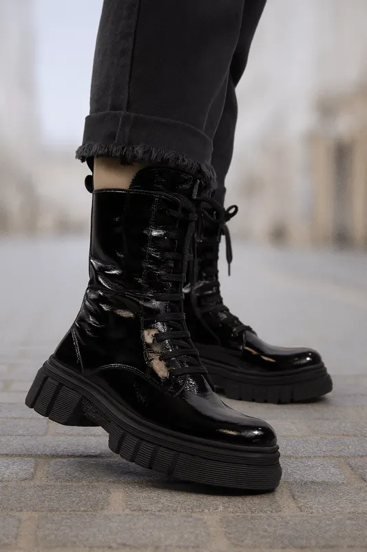 Ghete Casual Dama din Piele Lacuita Negre - FABE