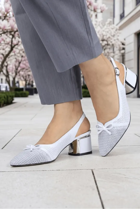 Pantofi Eleganti cu Toc Decupati din Piele Albi - WYV WHITE