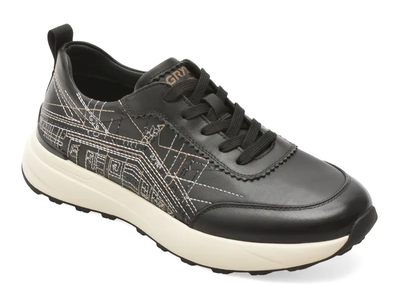 Pantofi sport negri, 63511, din piele naturala