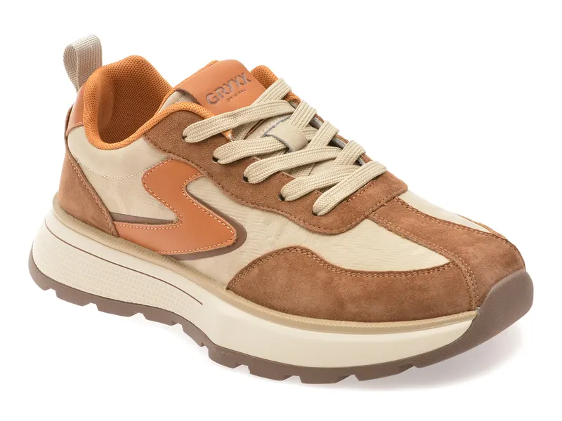 Pantofi sport bej, 160723, din piele naturala