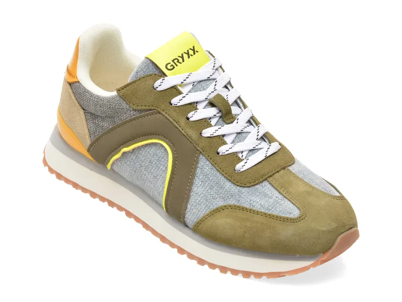 Pantofi sport verzi , 24294, din material textil si piele naturala