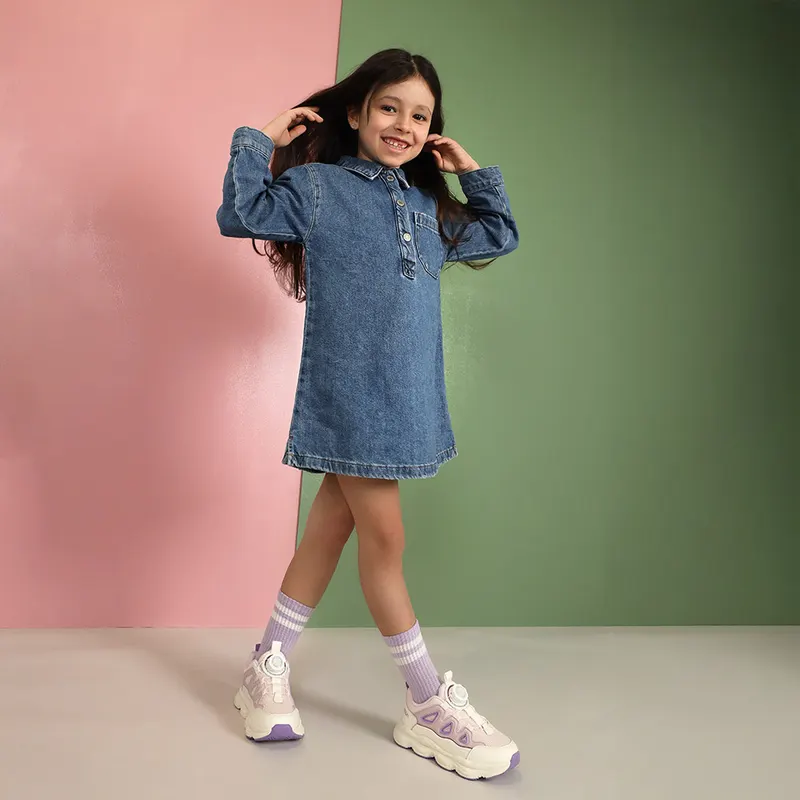 Sneakers fetițe roz din piele și material textil 3791FP019RO — imaginea 2