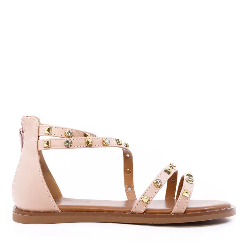 Sandale femei Solo Donna roz nude cu elemente deco 2549DS7048RO