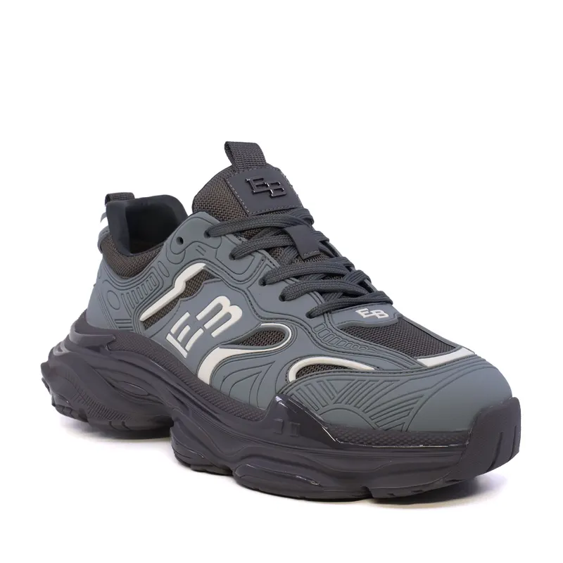 Sneaker bărbați Enzo Bertini gri închis din piele și textil 3661BP595GR — imaginea 2