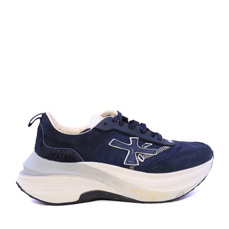 Sneakers femei Premiata Hill bleumarin din piele întoarsă și textil 1692DP8686BL