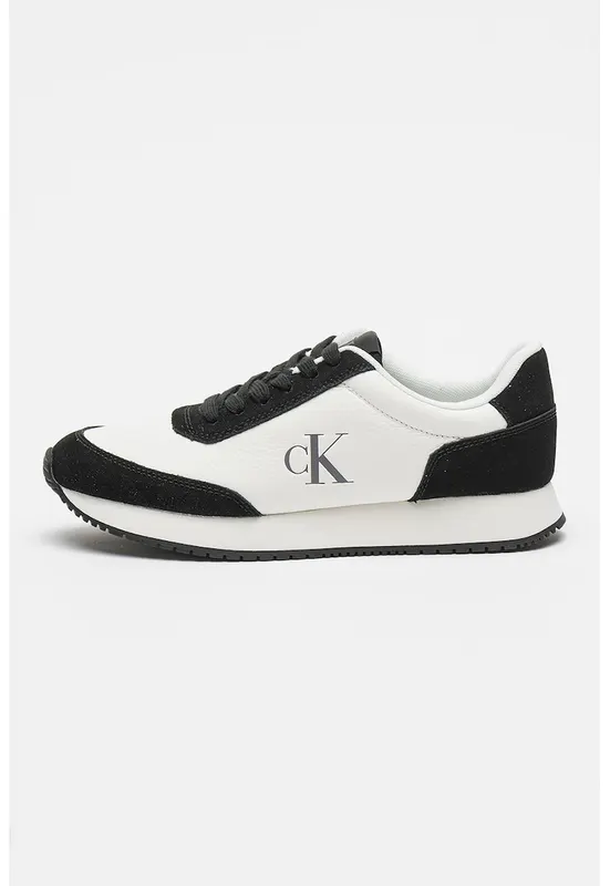 Pantofi sport low-cut din piele si piele intoarsa cu siret - pentru alergat - Negru stins/Alb murdar