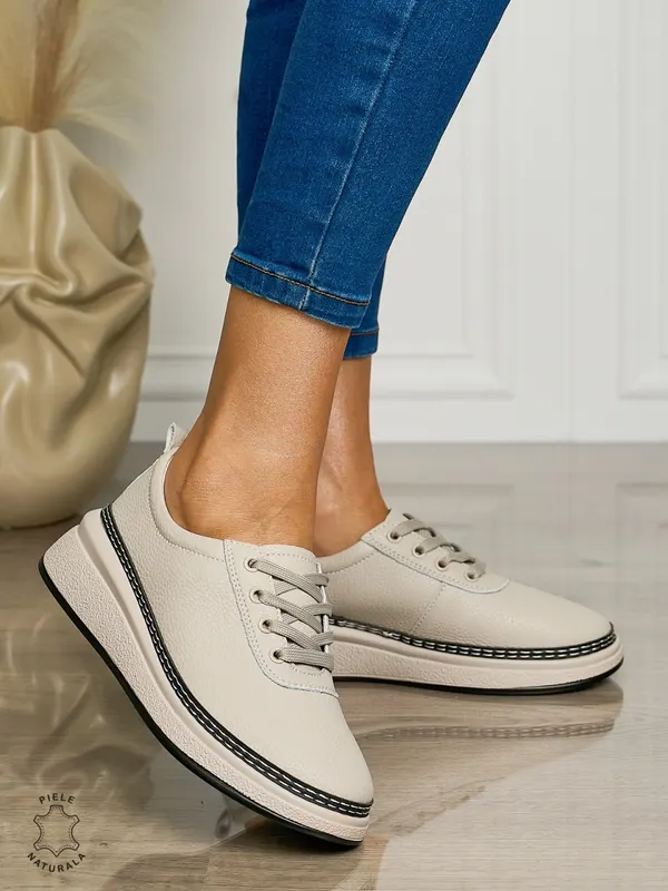 Pantofi CASUAL dama din piele naturala cu siret CONFORTABILE CRL1460 GRI