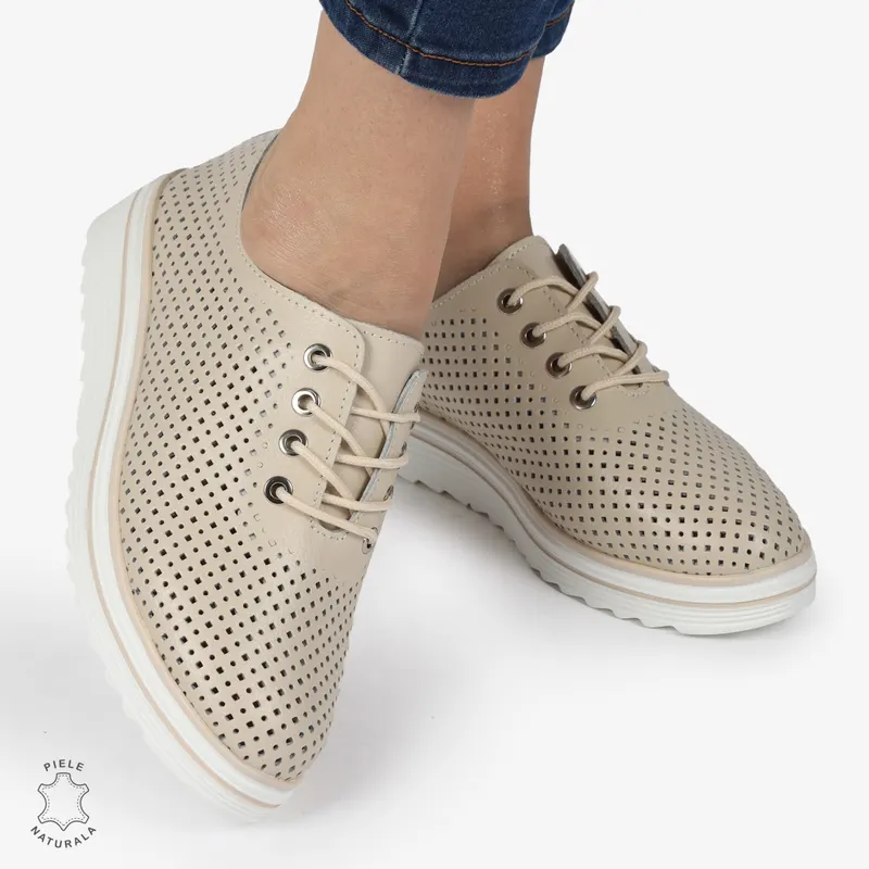 Pantofi casual dama din Piele naturală CRL0113 BEJ