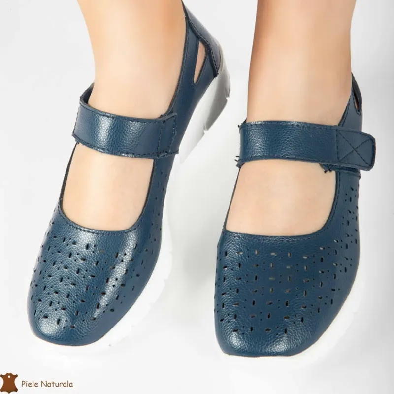 Balerini dama din Piele Naturala cu Platforma CRL0179 BLEUMARIN