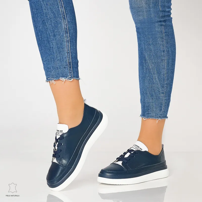 Pantofi casual trendy de dama din piele naturala Multicolor CRL0007 Bleumarin