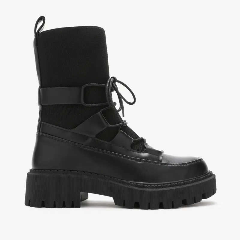 Ghete dama din piele ecologica si textil CRL0684 Negre