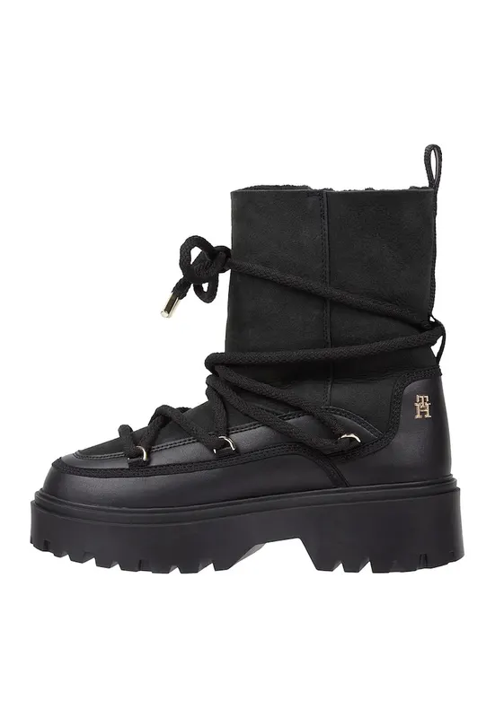Ghete de piele si piele intoarsa - fara inchidere - cu toc masiv - Negru