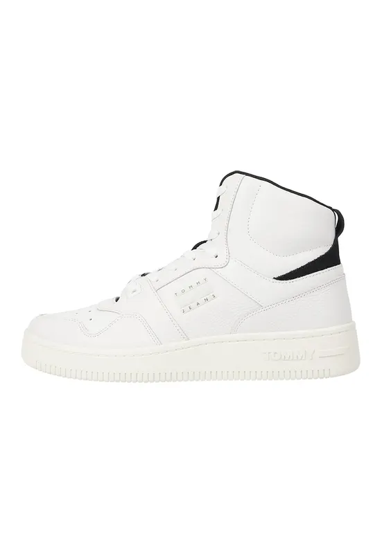 Pantofi sport mid-high de piele - Alb/Negru