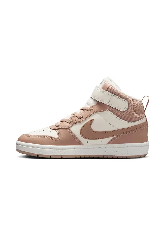 Pantofi sport mid-high Court Borough 2 din piele cu garnituri din material textil - Alb fildes/Maro deschis