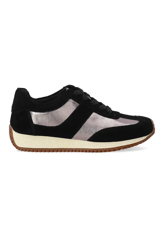 Pantofi sport din piele intoarsa cu insertii metalizate - Negru/Argintiu