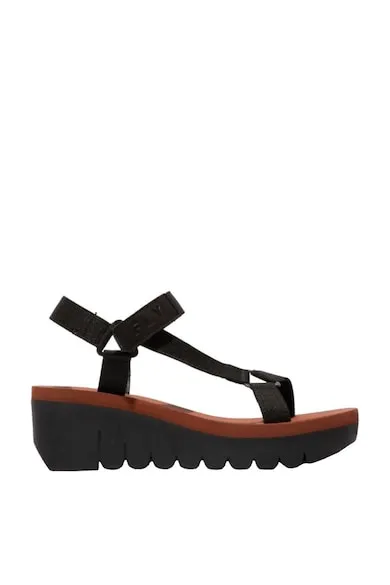 Sandale dama cu talpa wedge - Yefa 726 - Textil/Piele naturala - Negru