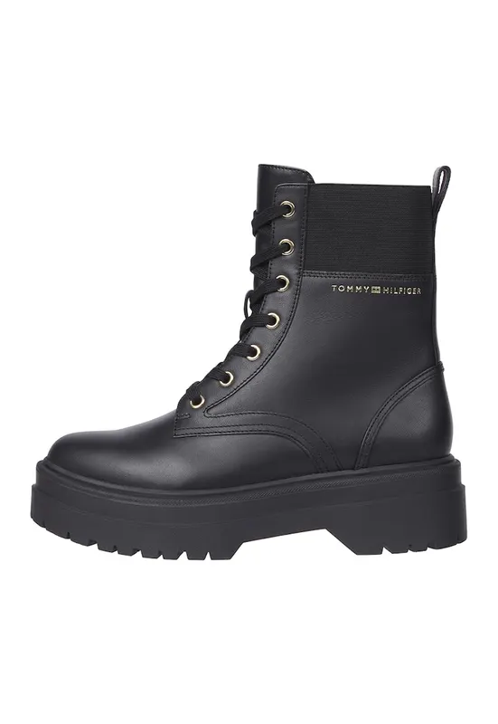 Ghete de piele cu segment textil - Negru