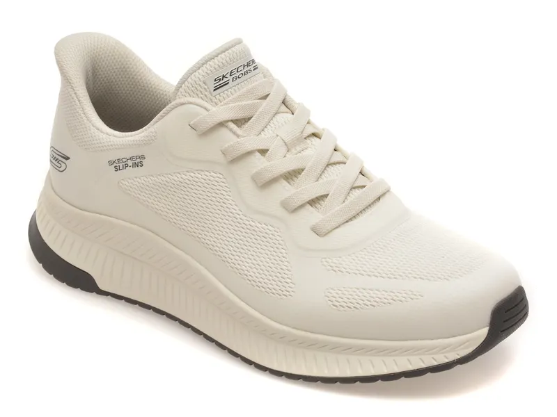 Pantofi sport SKECHERS albi, BOBS SQUAD 4, din material textil
