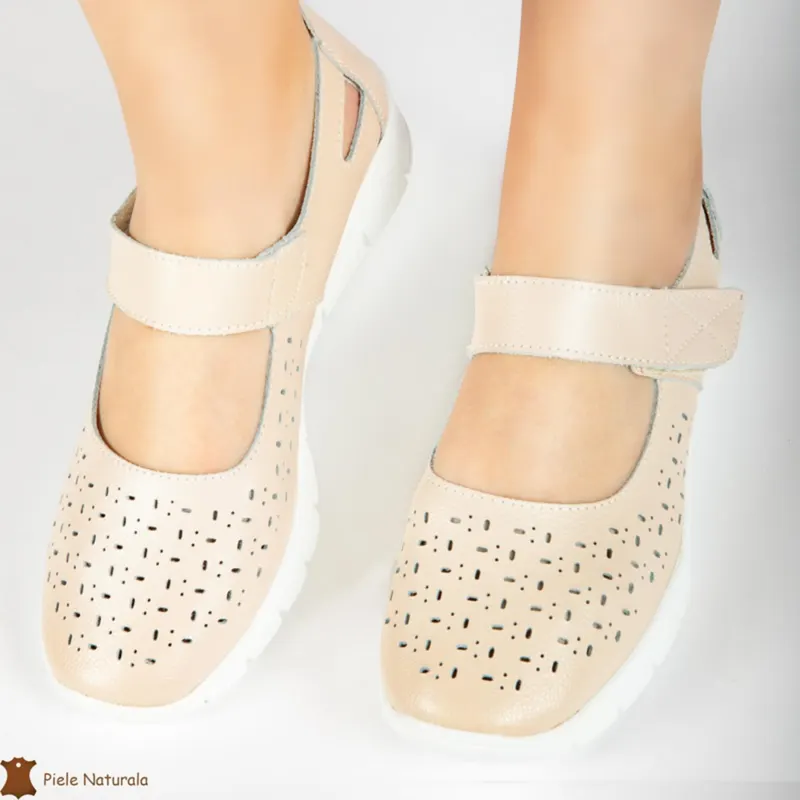 Balerini dama din Piele Naturala cu Platforma CRL0179 BEJ