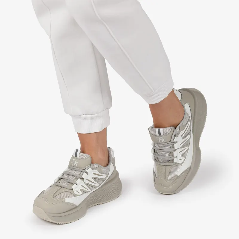 SNEAKERS din PIELE ECOLOGICA SI TEXTIL Multicolor CRL1279 GRI