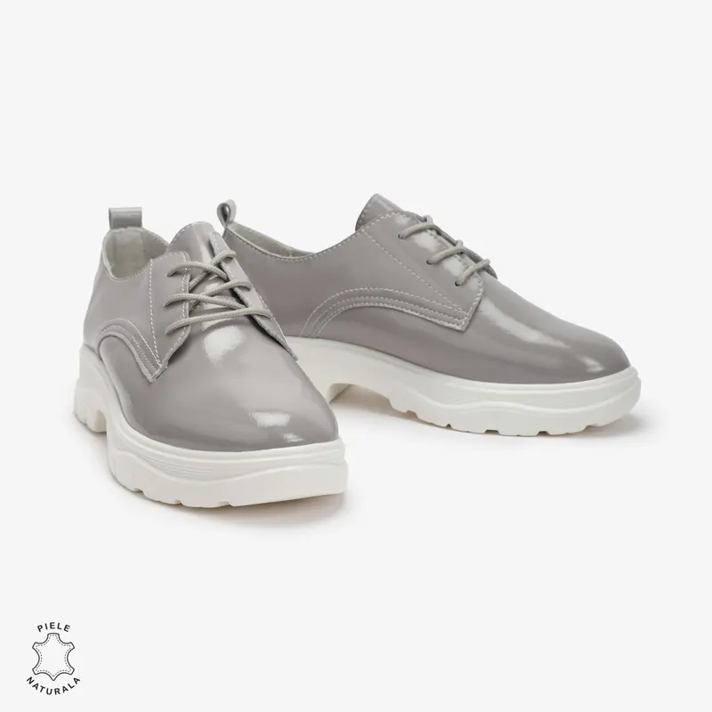 Pantofi casual dama din Piele naturală lacuiti CRL0110 GRI