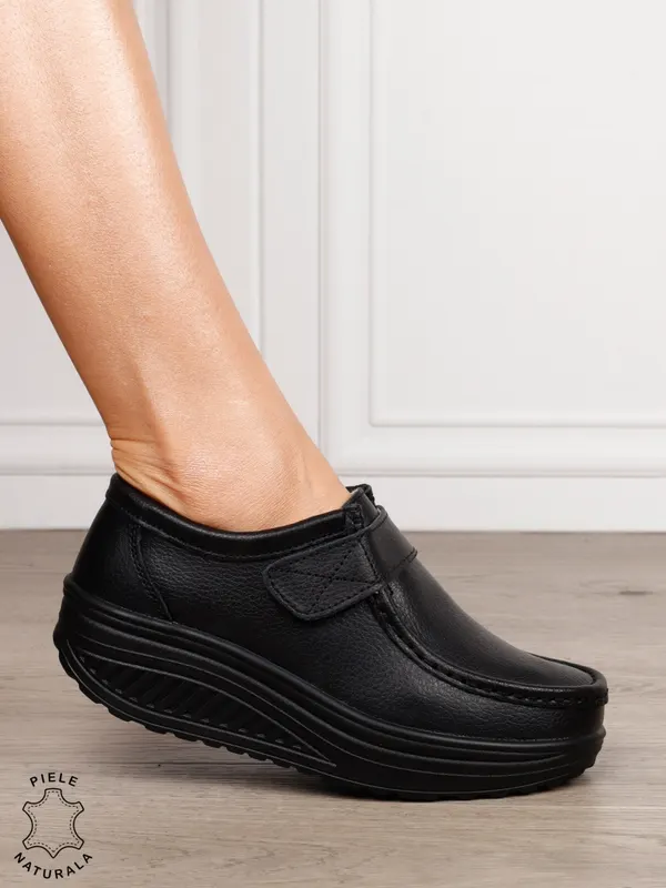 Mocasini dama din Piele Naturala CRL0063 CULOARE:NEGRU COMPLET