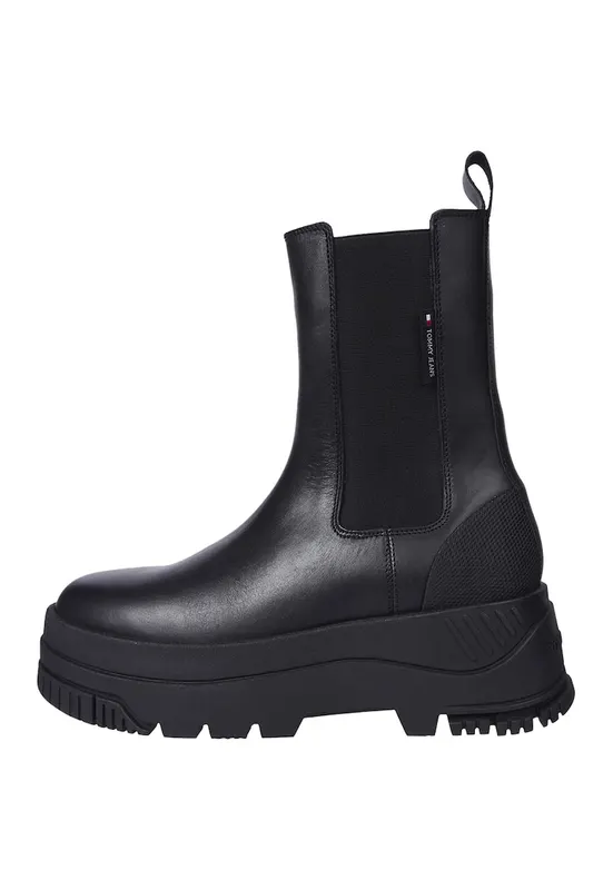 Ghete Chelsea flatform de piele - Negru