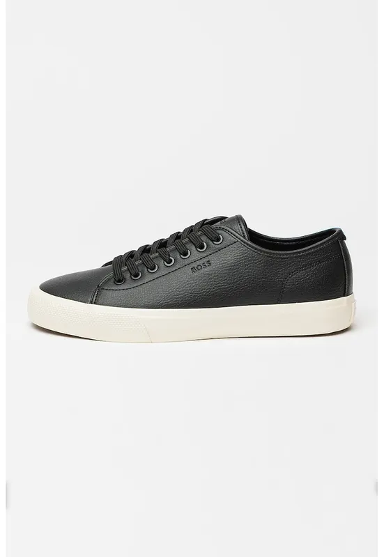 Pantofi sport din piele ecologica cu detaliu cu logo in relief - Negru