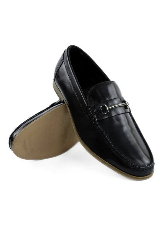 Mocasini barbatesti din piele cu catarama - negri - Negru