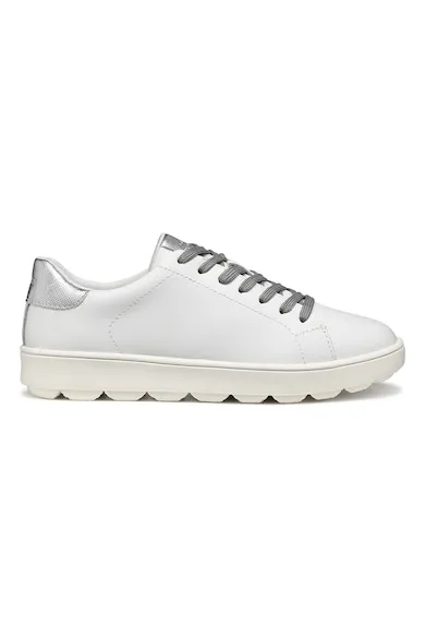Pantofi sport uni de piele peliculizata - Alb/Argintiu
