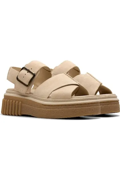 Sandale cu platforma dama - piele intoarsa - bej
