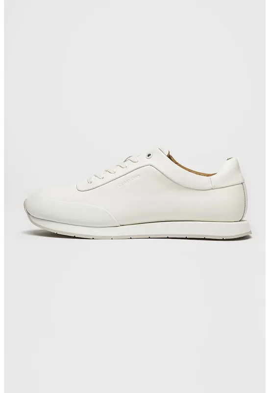 Pantofi sport din piele cu model uni - Alb
