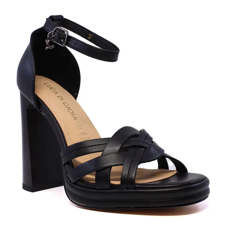 Sandale cu toc și platou femei Luca di Gioia negre din piele 1269DS7361N — imaginea 2