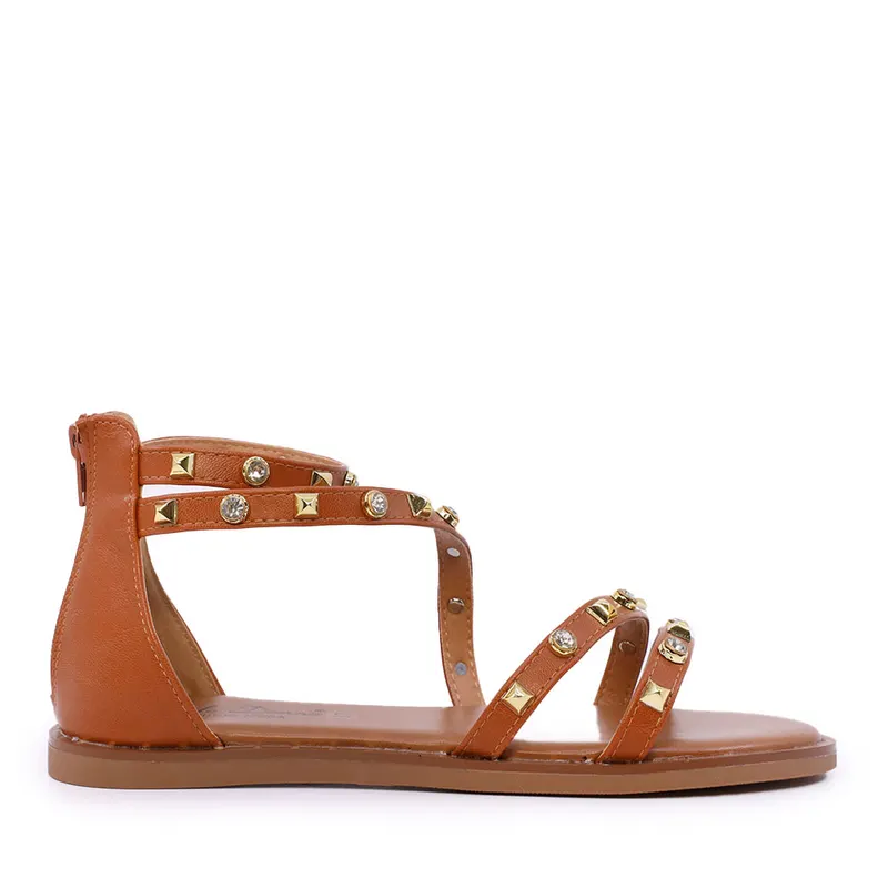 Sandale femei Solo Donna cognac cu elemente deco 2549DS7048CO