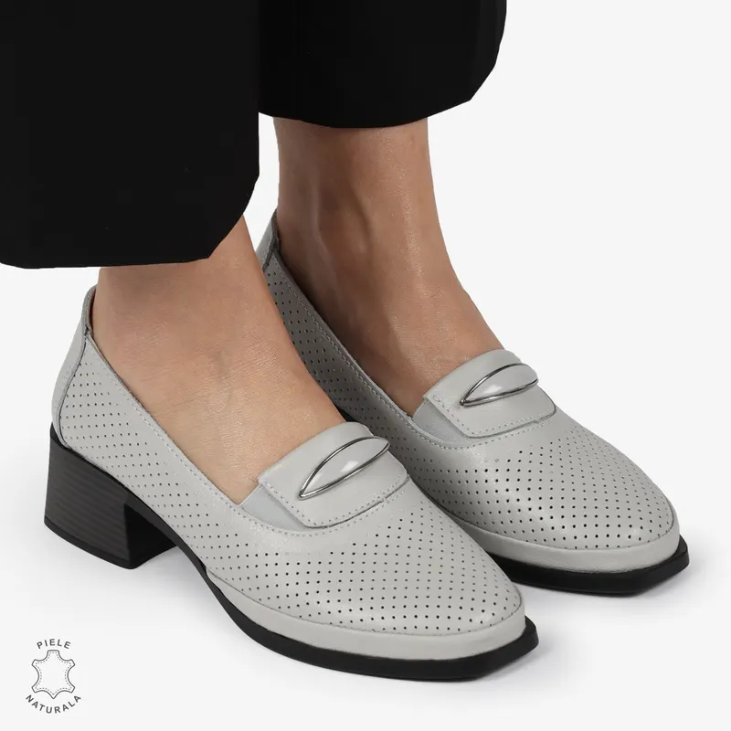 PANTOFI ELEGANTI DIN PIELE NATURALA CU TOC MIC CRL01383 GRI
