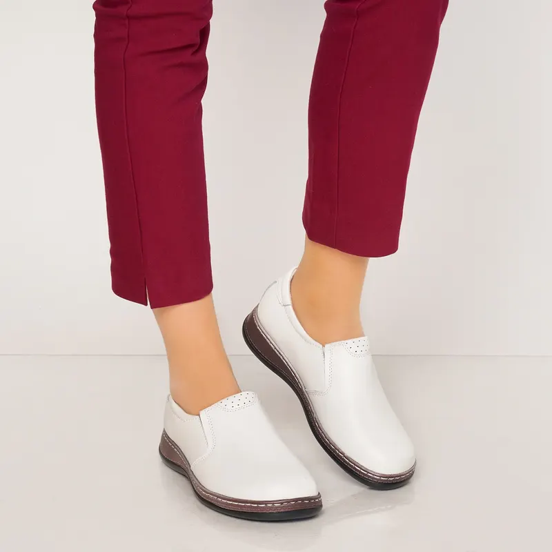 Mocasini dama din piele naturala cu talpa plata CRL0014 ALB