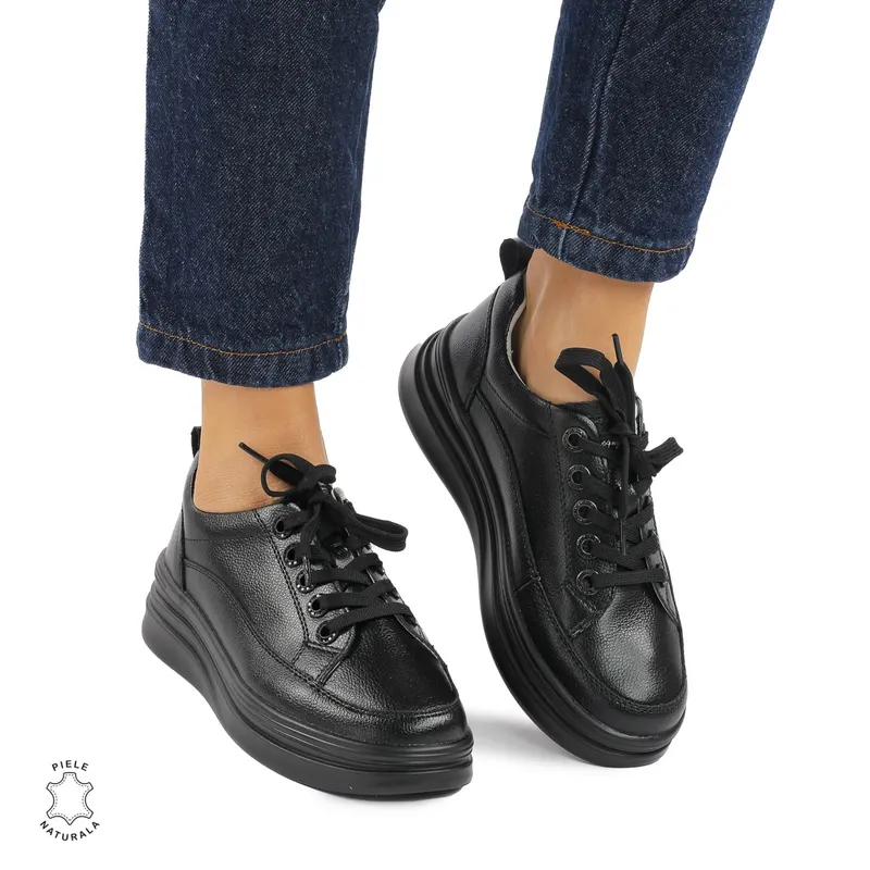 Pantofi casual dama piele naturala CRL0869 NEGRU