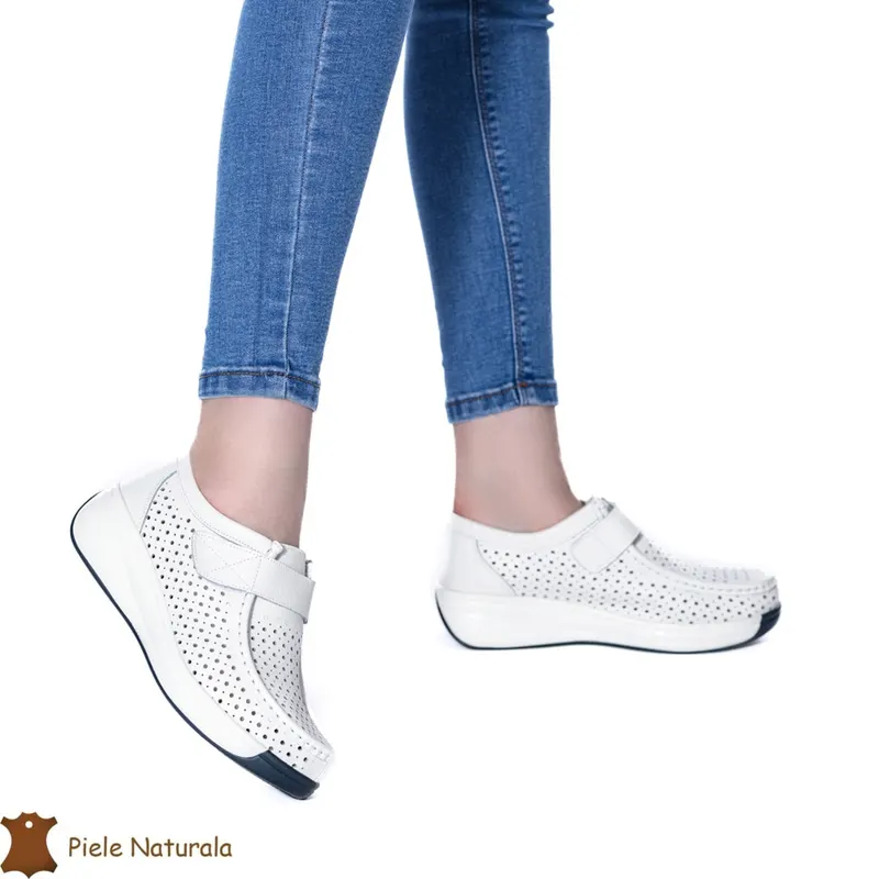 Pantofi Perforati Dama Piele naturală CRL0106 ALB