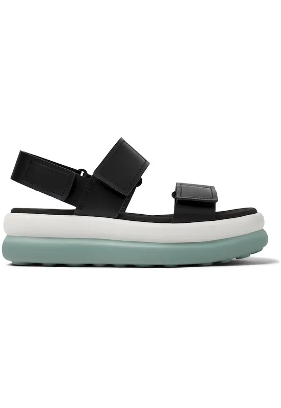 Sandale din piele cu talpa flatform si inchidere velcro - Negru