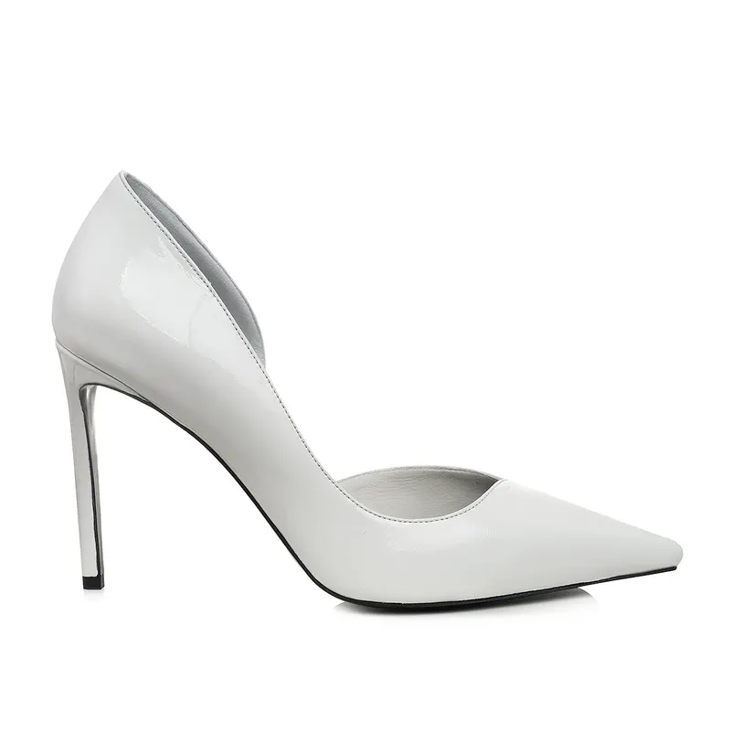 Pantofi Ava cu Decupaj Interior, Piele Lacuita, Alba - Premium Collection
