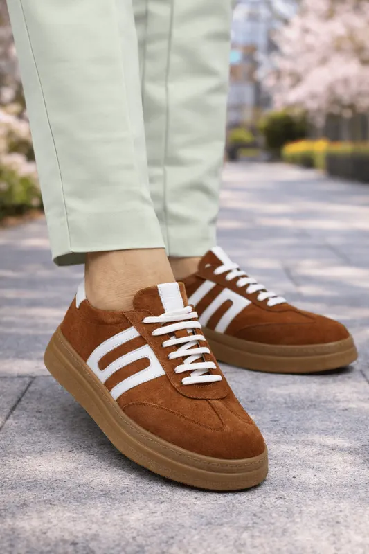 Sneakers din Piele Intoarsa Maro - GEZ CAMEL
