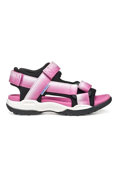 Sandale din material textil cu velcro - Alb/Negru/Roz